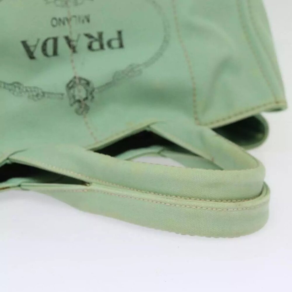 PRADA Canapa GM Hand Bag Canvas Gold Green Auth - Picture 6 of 16